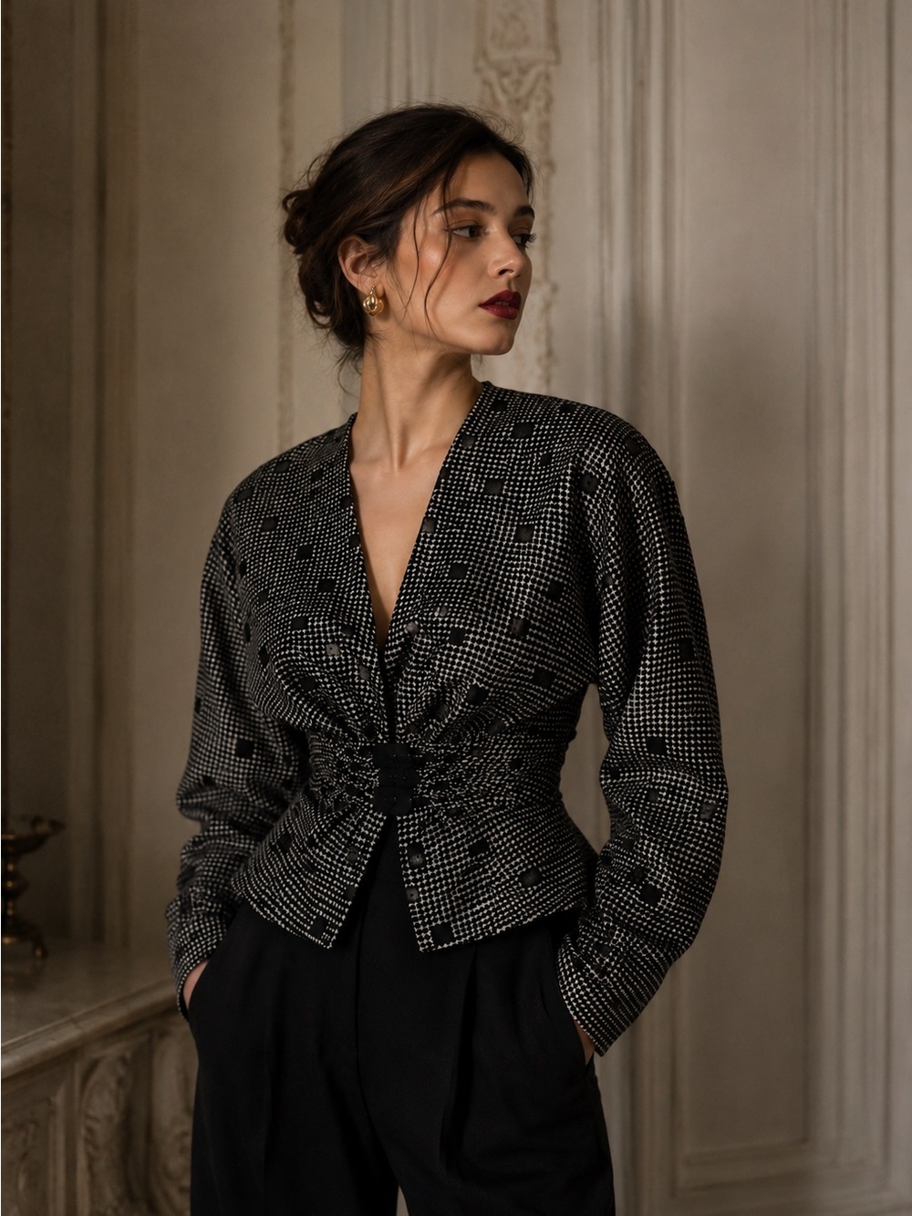 Lanvin Made In France Vintage Rare Wool Houndstooth Peplum Jacket FR 36 US 0-2